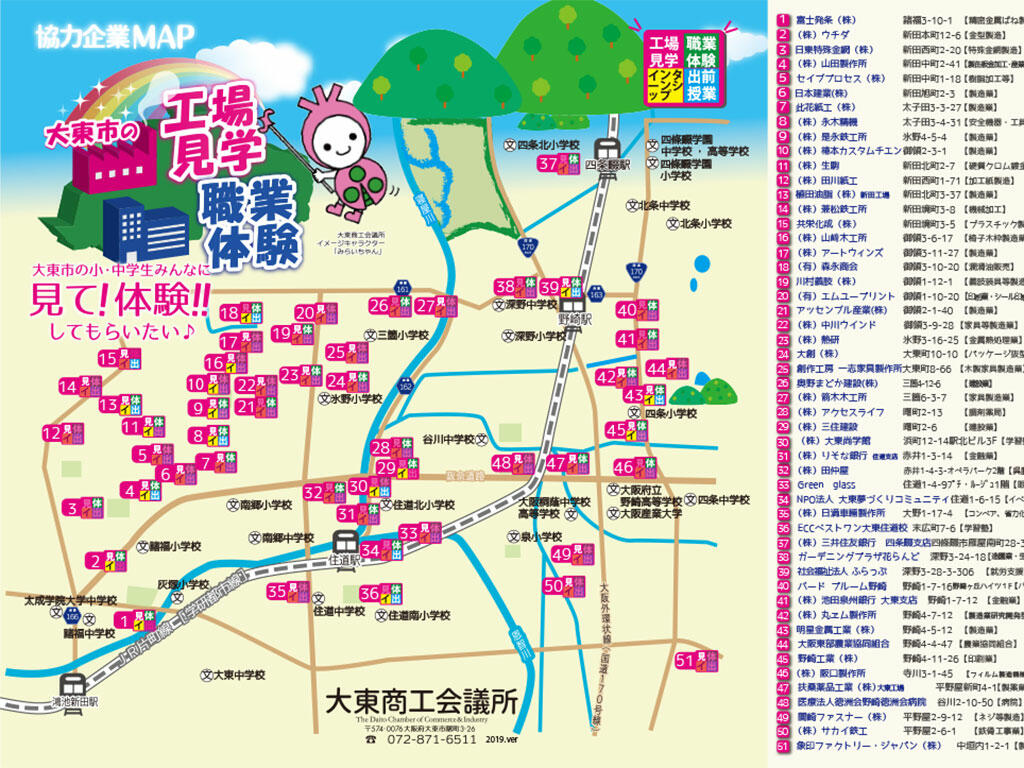 大東市内　工場見学・職業体験協力企業MAP